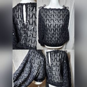 VINTAGE RARE St Martin Sequin Beaded Bell Sleeve Pullover The 70s Disco Era Top